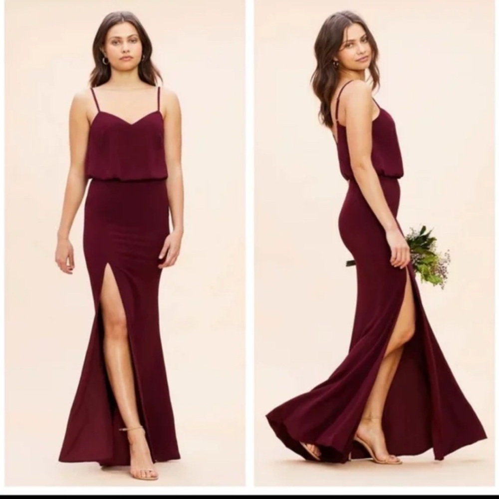 Dress The Population Gracelyn High Slit Gown Burgundy Medium